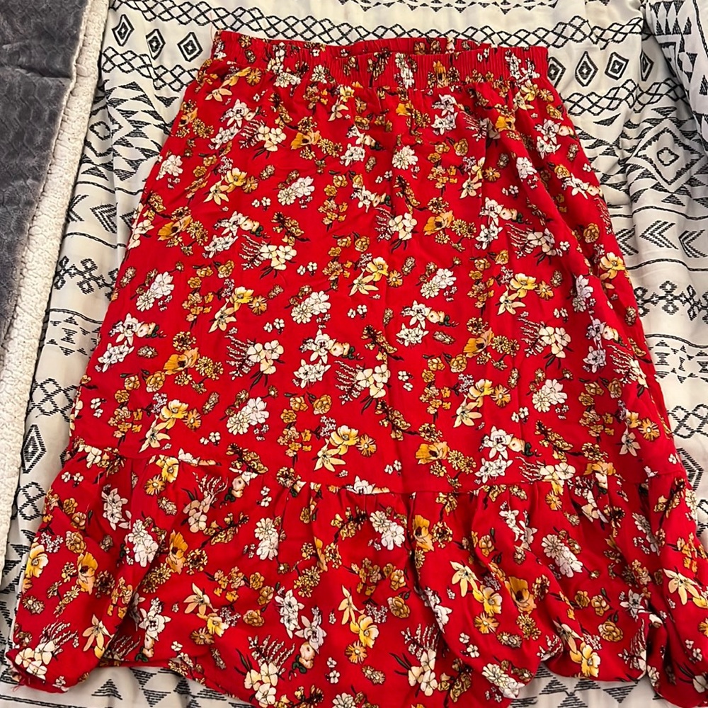 Red floral skirt